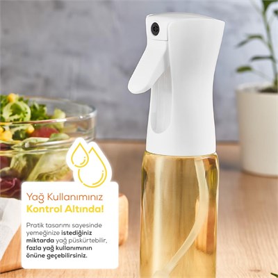 Vienev Airfryer Sprey Yağdanlık Cam Şişe - Izgara Fritöz Salata Yağ Püskürtücü Beyaz