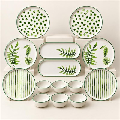 Vienev Art Botanik 14 Parça Stackable Kahvaltı Takımı Sunum Tabağı