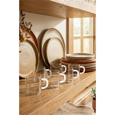 Vienev Beyaz Kulplu 6lı Cam Espresso Bardağı Seti - 95 Ml