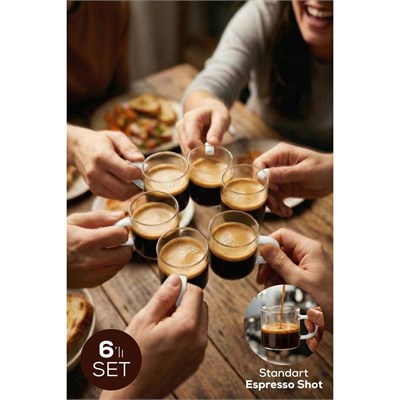 Vienev Beyaz Kulplu 6lı Cam Espresso Bardağı Seti - 95 Ml