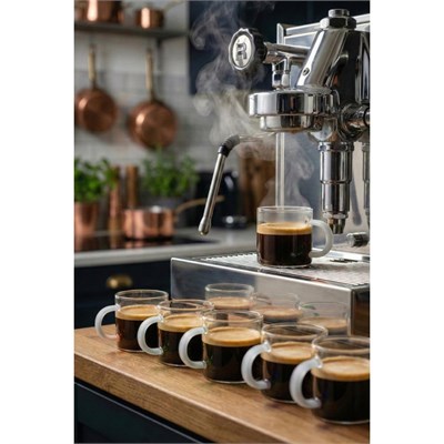 Vienev Beyaz Kulplu 6lı Cam Espresso Bardağı Seti - 95 Ml