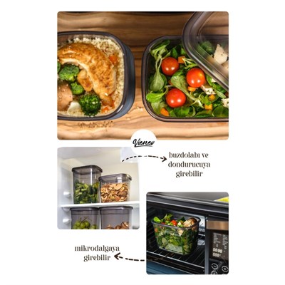 Vienev Beyaz Serigrafi Etiketli 12li Set Peggy Şeffaf Kapaklı Uzun Dikdörtgen Saklama Kabı 1,3 Litre