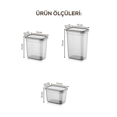 Vienev Beyaz Serigrafi Etiketli 15li Peggy Dikdörtgen Saklama Kabı Seti 5x(1500-1150-800 Ml) Antrasit