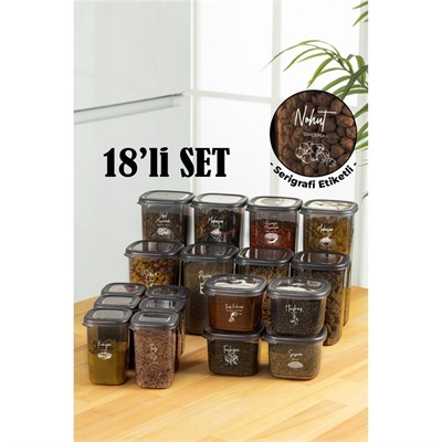 Vienev Beyaz Serigrafi Etiketli 18li Peggy Kare Erzak Ve Baharat Full Set 4x(1,75, 1,2, 0,55) 6x(0,45) Ant