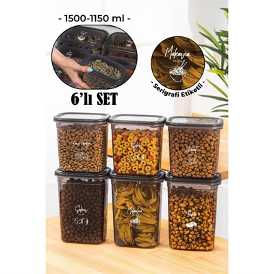 Vienev Beyaz Serigrafi Etiketli 6lı Peggy Dikdörtgen Saklama Kabı Seti 3x(1500-1150 Ml) Antrasit