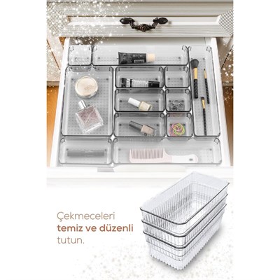 Vienev Çekmece İçi Kaşıklık - Dolap İçi Çatal-kaşık Bıçak Düzenleyici Organizer 11li Set Beyaz