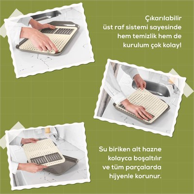 Vienev Çok Amaçlı Su Süzgeçli Kurutma Tepsisi | Sebze, Balık Ve Bulaşık İçin Pratik Kullanım Bej