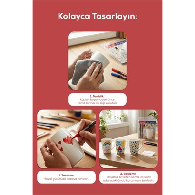 Vienev Diy Kupanı Kendin Tasarla Seti Paşabahçe X Edding - 2 Kupa + 4 Renk (mavi, Lacivert, Yeşil, Turuncu)