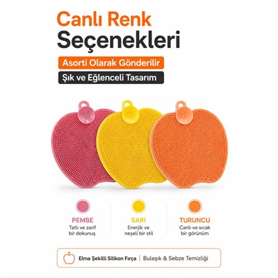Vienev Elma Şekilli Çok Amaçlı Silikon Bulaşık Ve Sebze Yıkama Fırçası Karışık Renk | Temizlik Aparatı