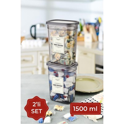 Vienev Etiketli 1500 Ml 2li Peggy Dikdörtgen Deterjan Saklama Kabı Seti Antrasit