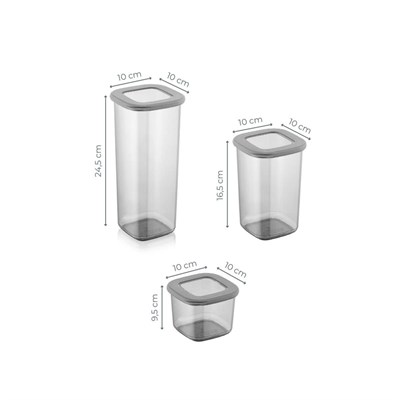 Vienev Etiketli Kare Erzak Saklama Kabı 6lı Set 2x(0,55 Litre, 1,2 Litre, 1,75 Litre) Antrasit