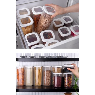 Vienev Etiketli Kaşıklı Kare Erzak Saklama Kabı 6lı Set Küçük Boy 0,55 Litre Beyaz