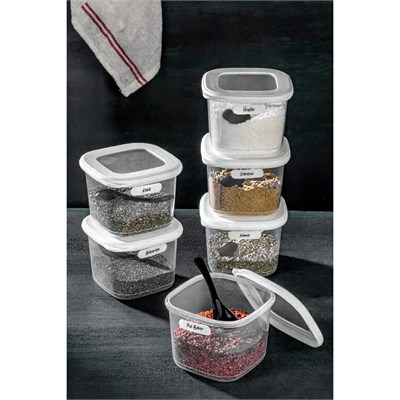 Vienev Etiketli Kaşıklı Kare Erzak Saklama Kabı 6lı Set Küçük Boy 0,55 Litre Beyaz