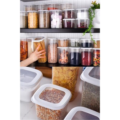 Vienev Foly 12li Set Küçük Boy 0,55 Litre Etiketli Kaşıklı Kare Erzak Saklama Kabı Beyaz