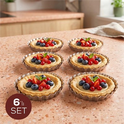 Vienev Geniş Tabanlı 6lı Mini Boy Metal Tırtıklı Tartolet Ve Porsiyonluk Kek Kalıbı Seti