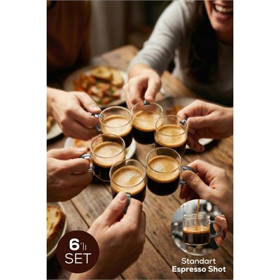 Vienev Gri Kulplu 6lı Cam Espresso Bardağı Seti - 95 Ml