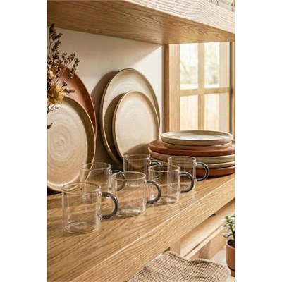 Vienev Gri Kulplu 6lı Cam Espresso Bardağı Seti - 95 Ml