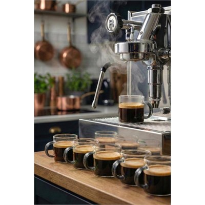 Vienev Gri Kulplu 6lı Cam Espresso Bardağı Seti - 95 Ml