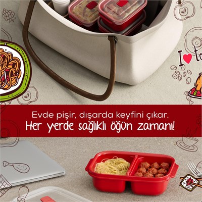 Vienev Kapaklı 3’lü Mikrodalgaya Uygun Dikdörtgen Saklama Kabı Seti - 1300 Ml