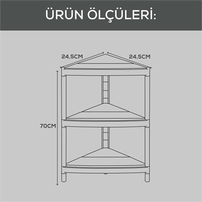 Vienev Köşe Tipi 3 Katlı Çok Amaçlı Mutfak Ve Banyo Rafı Siyah