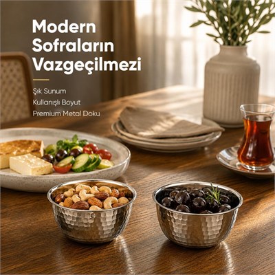 Vienev Paslanmaz Metal 2li Çerezlik Kase Takımı - 9,5x6 Cm Lüks Sunum Ve Sosluk Seti