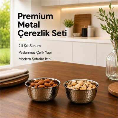 Vienev Paslanmaz Metal 2li Çerezlik Kase Takımı - 9,5x6 Cm Lüks Sunum Ve Sosluk Seti
