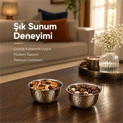 Vienev Paslanmaz Metal 2li Çerezlik Kase Takımı - 9,5x6 Cm Lüks Sunum Ve Sosluk Seti