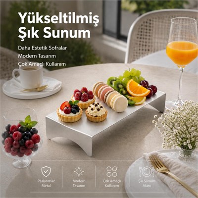 Vienev Paslanmaz Metal Bükülebilir Ayaklı Sunumluk - Dekoratif Sunum Tablası