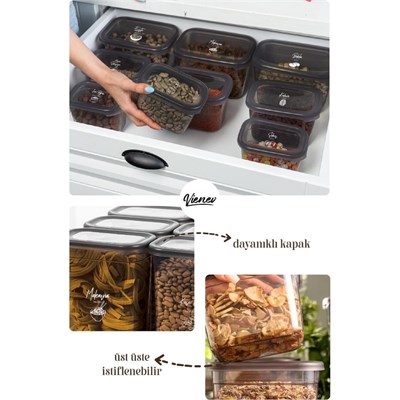 Vienev Peggy Dikdörtgen Saklama Kabı Seti 6x(1900ml, 800ml) Etiketli 12li