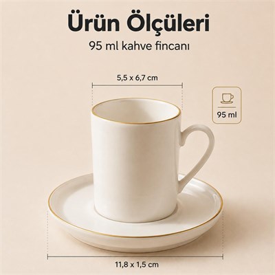 Vienev Porselen Altın Yaldızlı 6 Kişilik Kahve Fincanı Takımı Seti 12 Parça