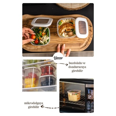Vienev Renkli Etiketli 12li Foly Kare Erzak Saklama Kabı 9x(0,55 Litre) 3x(1,75 Litre) Beyaz