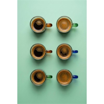 Vienev Renkli Kulplu 6lı Cam Espresso Bardağı Seti - 95 Ml 2x(turuncu, Yeşil, Mavi)