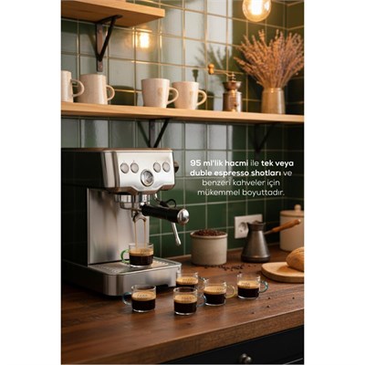 Vienev Renkli Kulplu 6lı Good Morning Yazılı Cam Espresso Bardağı Seti - 95 Ml