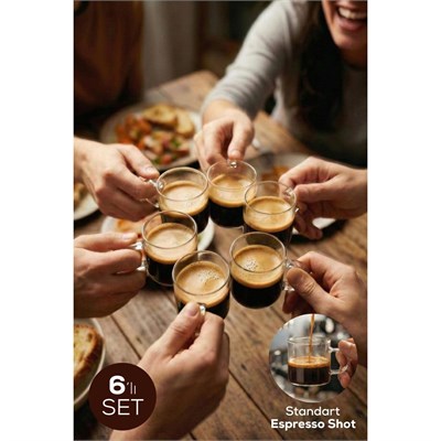 Vienev Şeffaf Kulplu 6lı Cam Espresso Bardağı Seti - 95 Ml