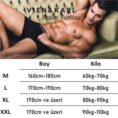 VIEN&KARL 5li Paket Erkek Premium Boxer Gri M