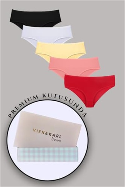 VIEN&KARL 5li Premium Kutu Kadın Hipster, Yarı Yüksek Bel, Pamuklu, Likralı, İç çamaşırı Külot
