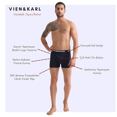VIEN&KARL Erkek Premium Boxer 10lu Paket Lacivert XL
