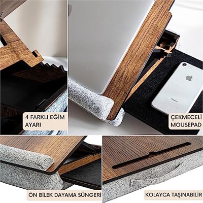 Vigo Wood - LS051 Minderli Eğim Ayarlanabilir Mousepadli Laptop Sehpası