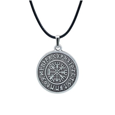 Viking Pusulası Vegvisir Deri ip Kolye - Gümüş Kaplama - Kadın Erkek Kolye - No:791