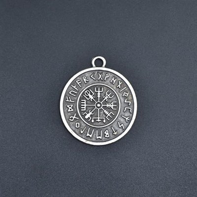 Viking Pusulası Vegvisir Deri ip Kolye - Gümüş Kaplama - Kadın Erkek Kolye - No:791