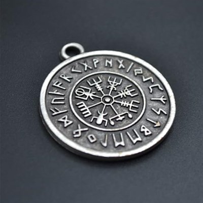 Viking Pusulası Vegvisir Deri ip Kolye - Gümüş Kaplama - Kadın Erkek Kolye - No:791