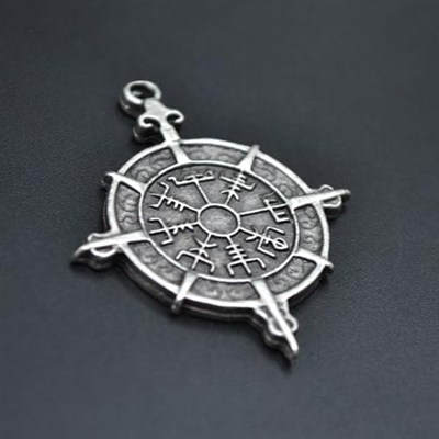 Viking Vegvisir Pusula Deri ip Kolye - Gümüş Kaplama - Kadın Erkek Kolye - No:937