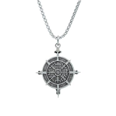 Viking Vegvisir Pusula Örme Zincir Kolye - Gümüş Kaplama - Erkek Kadın Kolye - No:1455