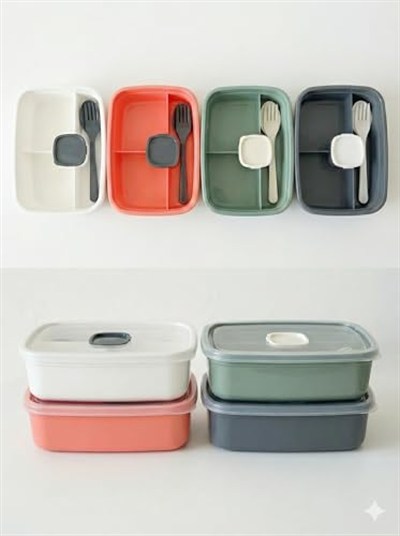 ViosStore Sızdırmaz Lunch Box – 3 Bölmeli Yemek Kabı | Öğle Yemeği Kutusu | Saklama Kabı | BPA İçermez (Beyaz)