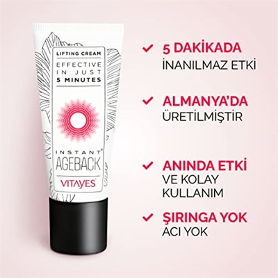 VITAYES Insant Ageback Anında Etkili Yüz Germe ve Sıkılaştırma Kremi - Göz Altı Torbaları ve Kırışıklıklarında Etkili Yüz Bakım Kremi - 15 ml - Seçenekler: 7ml, 15ml