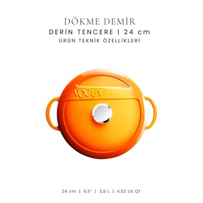 Voeux Kitchenware Amusant Turuncu Derin Döküm Tencere 28 Cm