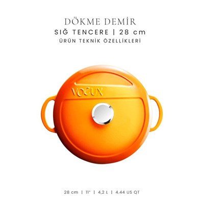 Voeux Kitchenware Amusant Turuncu Sığ Döküm Tencere 28 Cm