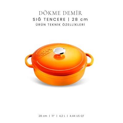 Voeux Kitchenware Amusant Turuncu Sığ Döküm Tencere 28 Cm