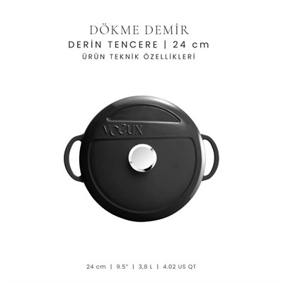 Voeux Kitchenware Elegance Siyah Derin Döküm Tencere 24 Cm