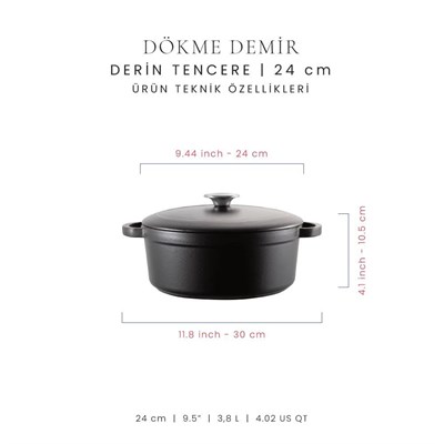 Voeux Kitchenware Elegance Siyah Derin Döküm Tencere 24 Cm